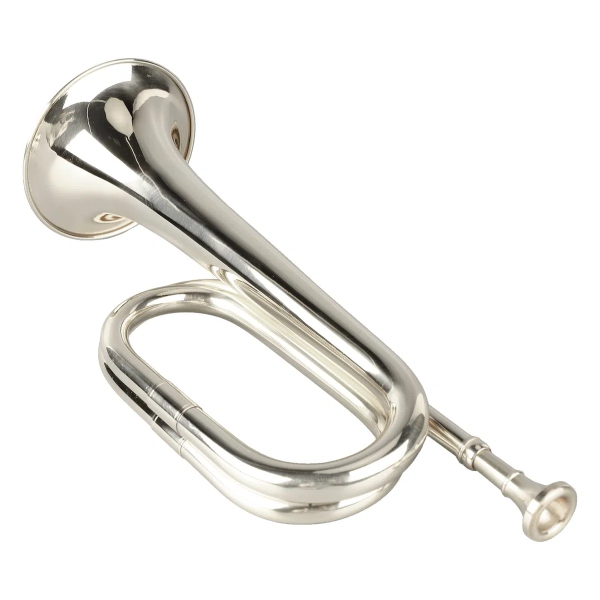 Fockety Bugle Kavallerie-Trompete, Blechblasinstrument, Militärstil, Anfängerfreundlich, C-Taste, Messingtrompete mit Mundstück, Trompete, Messing, Silber