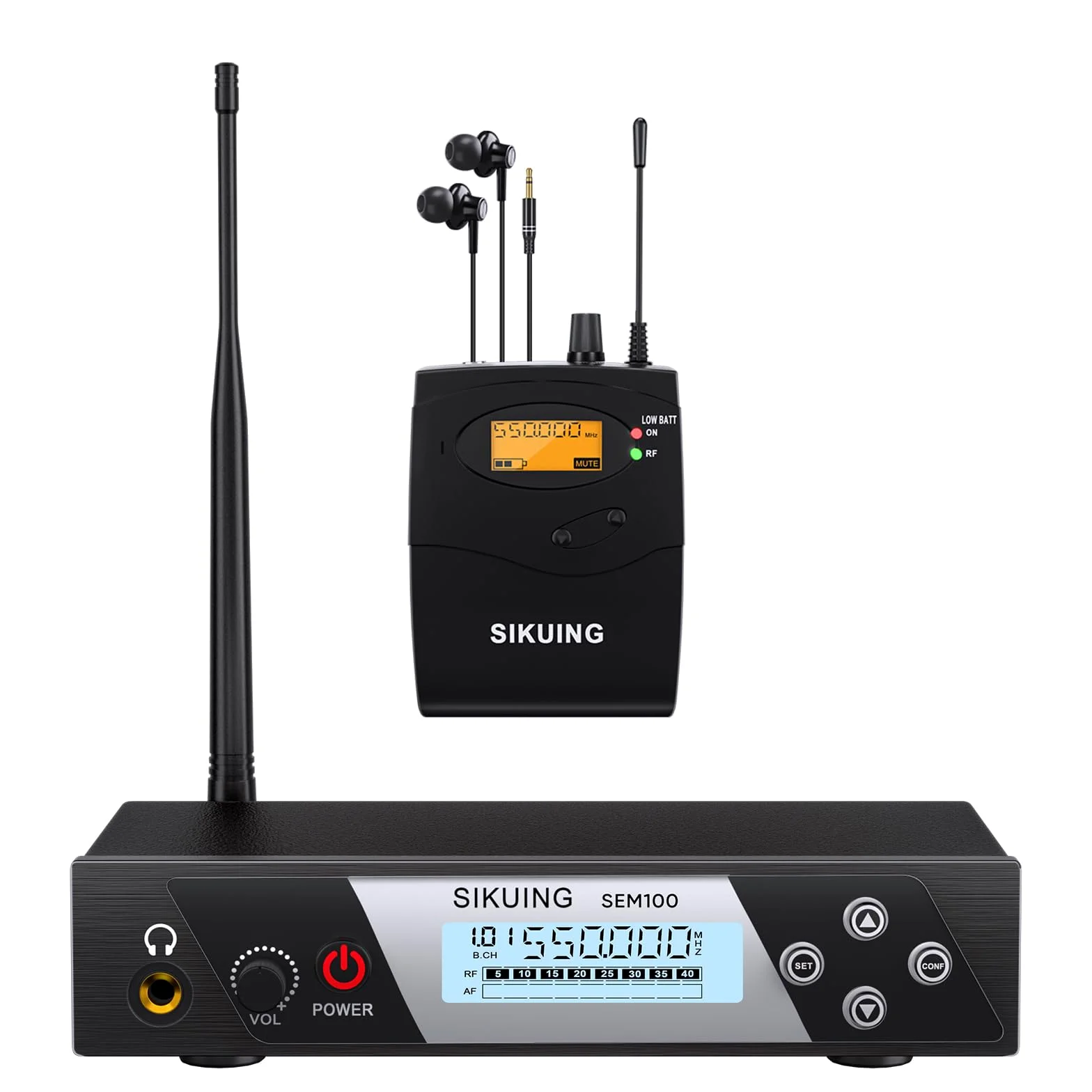Drahtloses In-Ear-Monitor-System, professionelles IEM mit Taschensender und Ohrhörern, 100 wählbare UHF-Frequenzen,75m Reichweite, klarer Klang für Musiker, Sänger, Live-Bands,Studioeinsatz