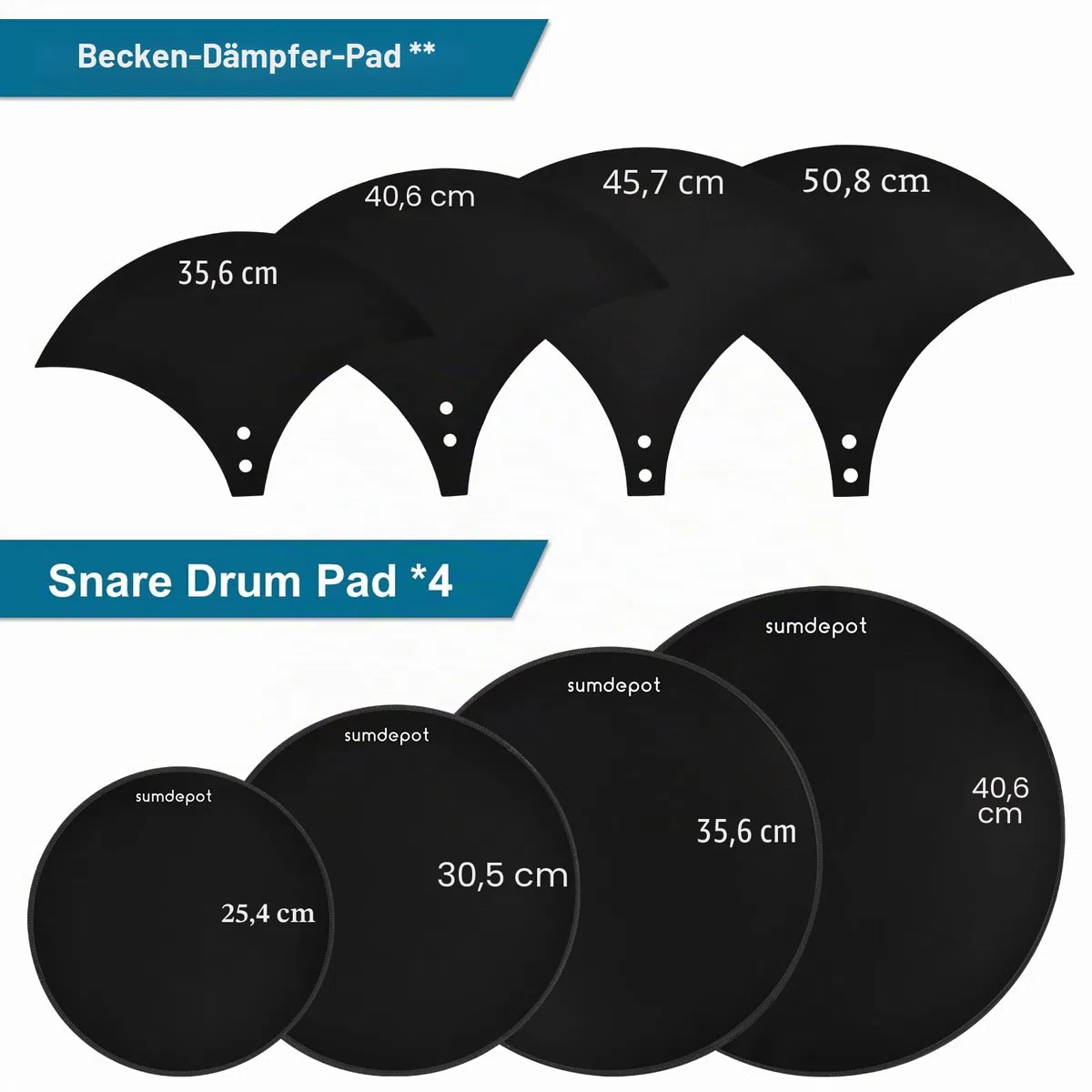 Drum Mute Pads 11 Stück mit Beckenpolster und Hi Hats Set Pad, Foam Drum Schalldämpfer Pads, passend für 25,4 cm, 30,5 cm, 35,6 cm, 40,6 cm