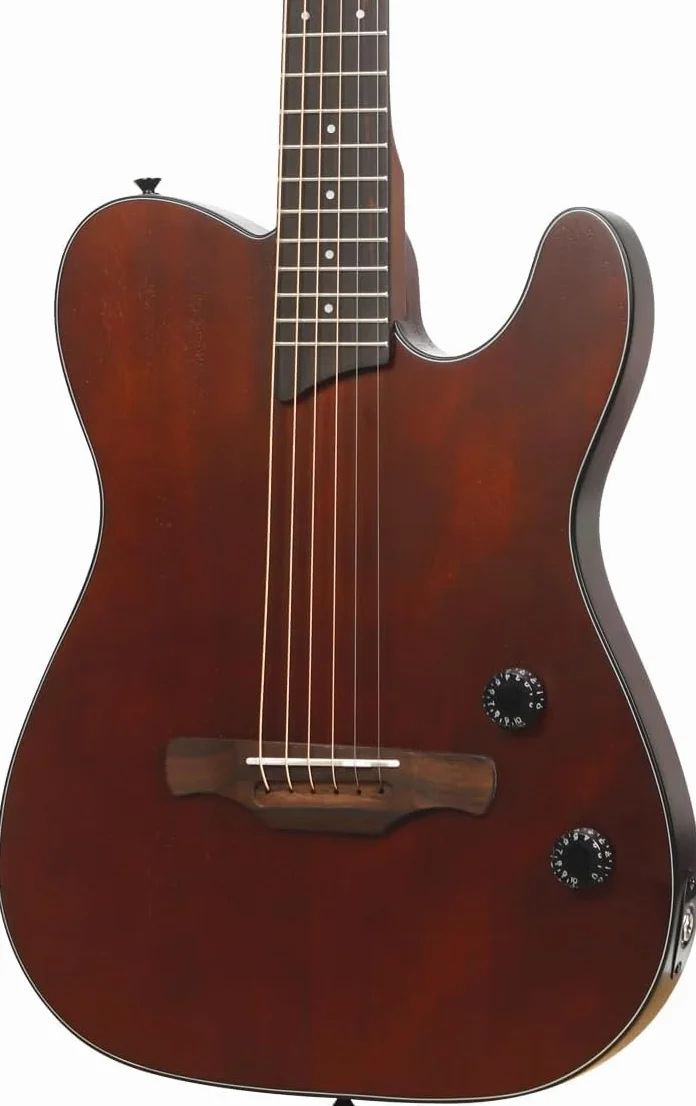 Akustikgitarre leise mit eingebauten Pickups tragbar elektrisch & akustisch nutzbar klassische Gitarre für reisende Musiker & Anfänger inkl. Gigbag, Gurt, Stahlsaiten, Kabel und Plektren (Braun)