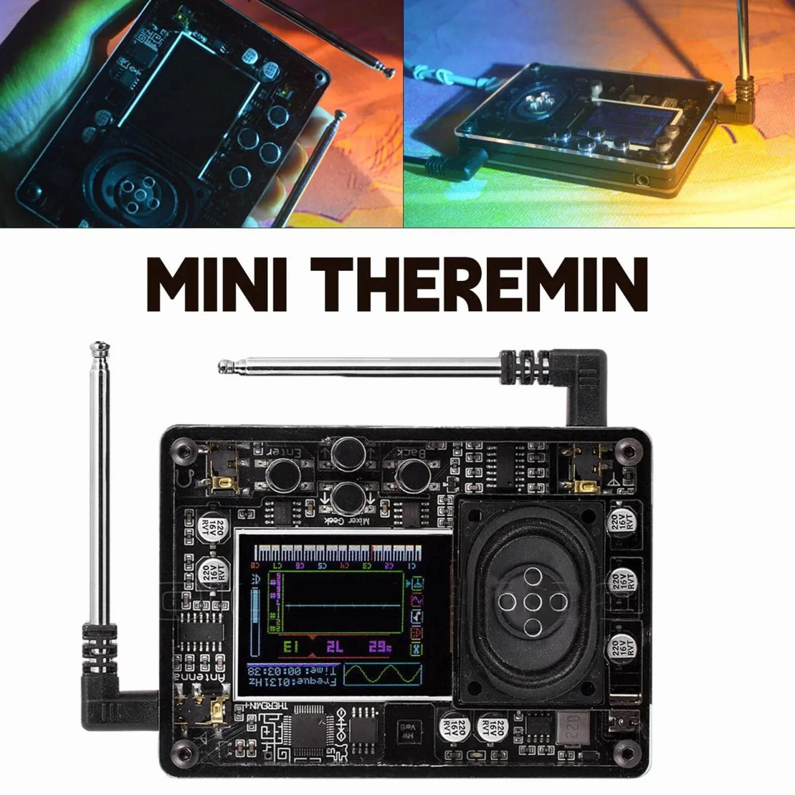 -Theremin, Typ C Theremin mit Farbdisplay und über 70 Stimmen, Tragbares Elektronisches Instrument mit Selbsthaltigen Lautsprechern, Musikmodul Genial, für Anfänger