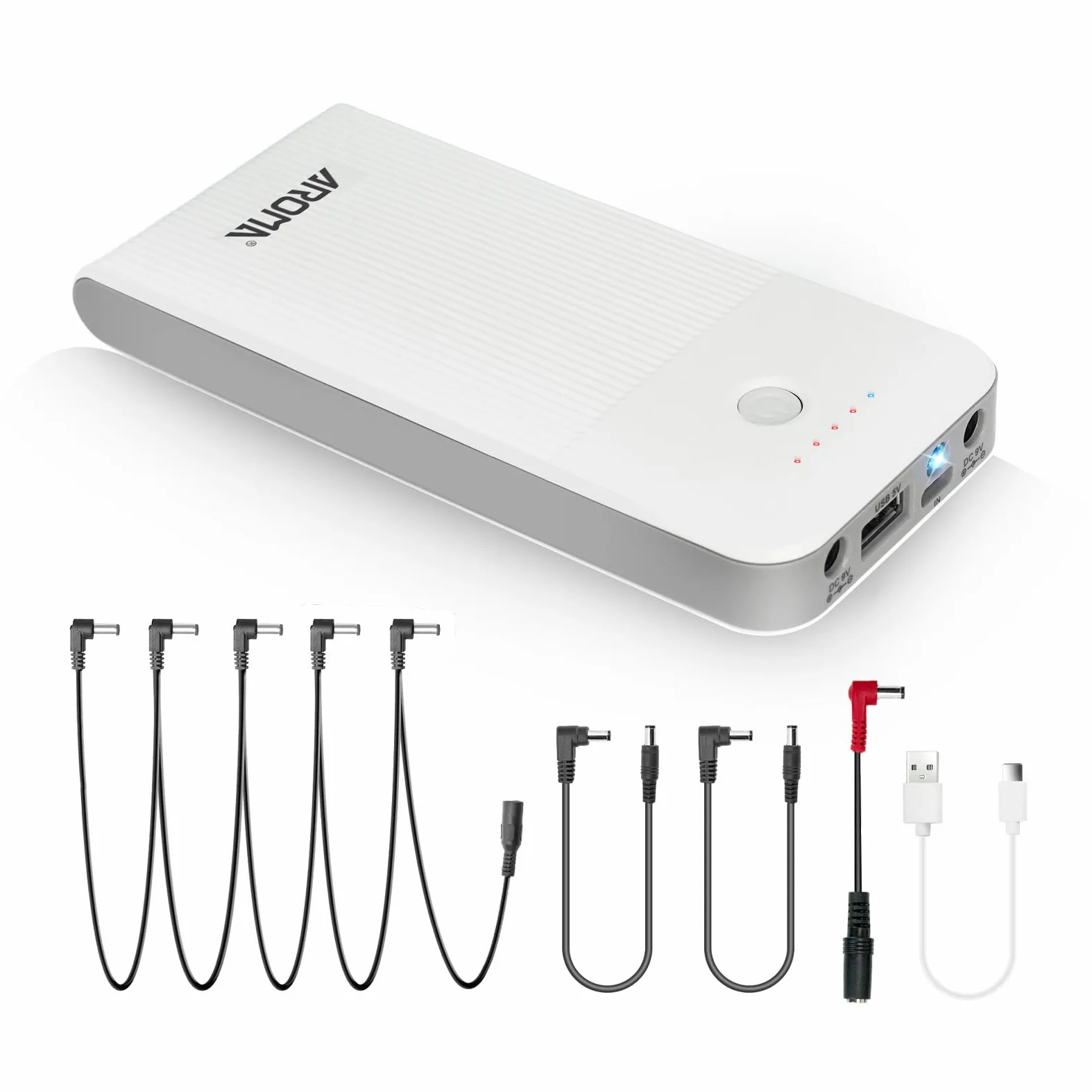 Aroma 9V Wiederaufladbare Gitarren Pedal Powerbank inkl 5 Kabel 10000mAh Gitarre Pedal Netzteil mit Kurzschluss Überstromschutz für Gitarren Effektpedal Andere Musikgeräte