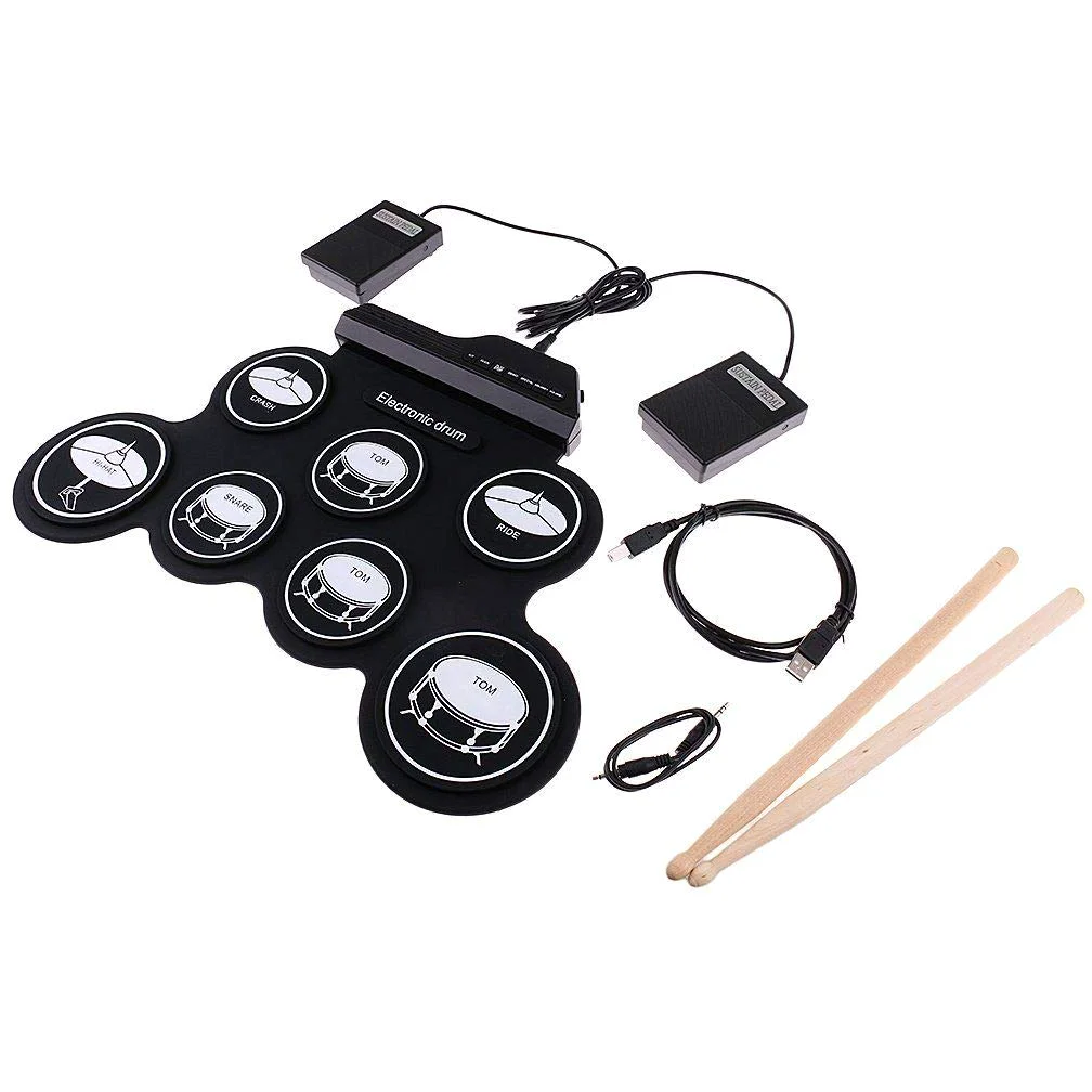 Schlagzeug elektronisch elektrische Trommel für Kinder anfänger, tragbare Digitale Faltbare Pads zum Aufrollen der Drums mit 2 Fußpedalen und Sticks für Jungen Mädchen Starter Geschenk