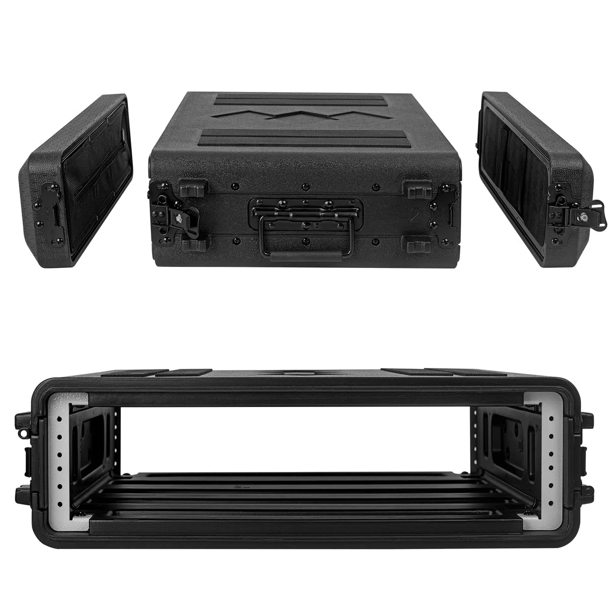 2U Rack Koffer, flach, 16 Zoll tief, 19 Zoll Rackmount-Flight-Koffer für Reisen Schutzkoffer mit maßgeschneiderter Schaumstoffeinlage Aufbewahrungsraum für drahtloses Mikrofonsystem Verstärker