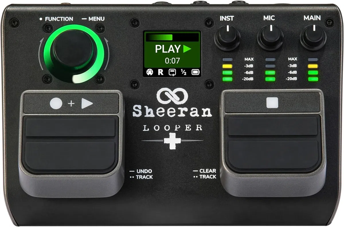 SHEERAN LOOPER + Dual Track Pedal für Gitarre, Bass, Keyboard, Vocals und mehr, mit 128 Loops Speicher, 4 Looping Modi, LED-Display und Audiointerface und Hardcase