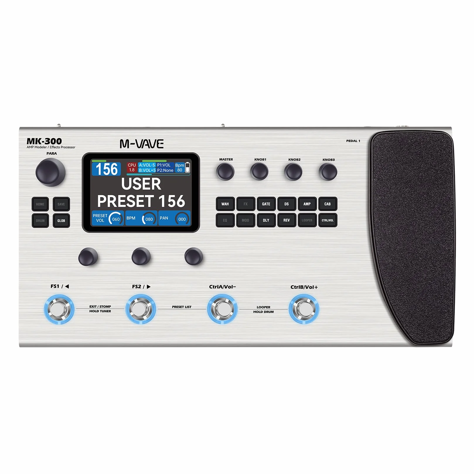 M-Vave MK-300 - Multieffektprozessor für Gitarre und Bass, 11 Module, über 320 Effekte, 120 Verstärker, IR-Loader, Looper, Drumcomputer, BT- und USB-Soundkarte