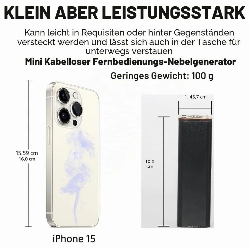 Tragbare Nebelmaschine, batteriebetriebene Nebelmaschine mit kabelloser Fernbedienung für DJ Party Disco Wedding Halloween, Geschenk (Schwarz dünn)
