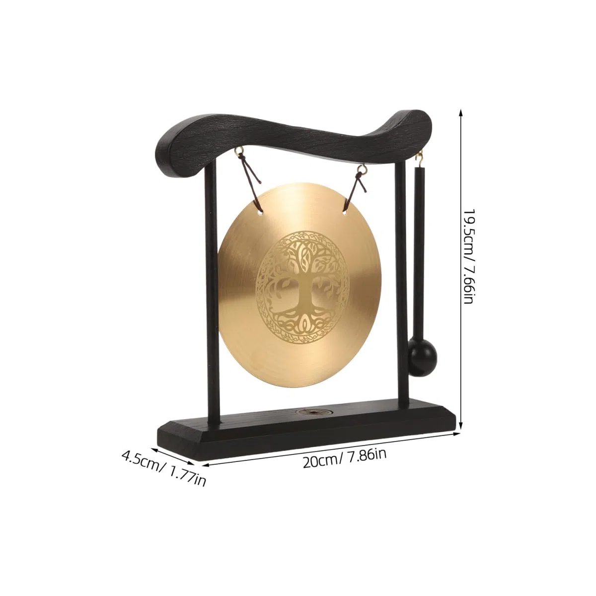 Zerodeko Kleiner Tischgong Lebensbaum aus Metall und Holz Gong Handwerkskunst Tischdekoration für Zuhause und Büro Gong Ornament mit Ständer