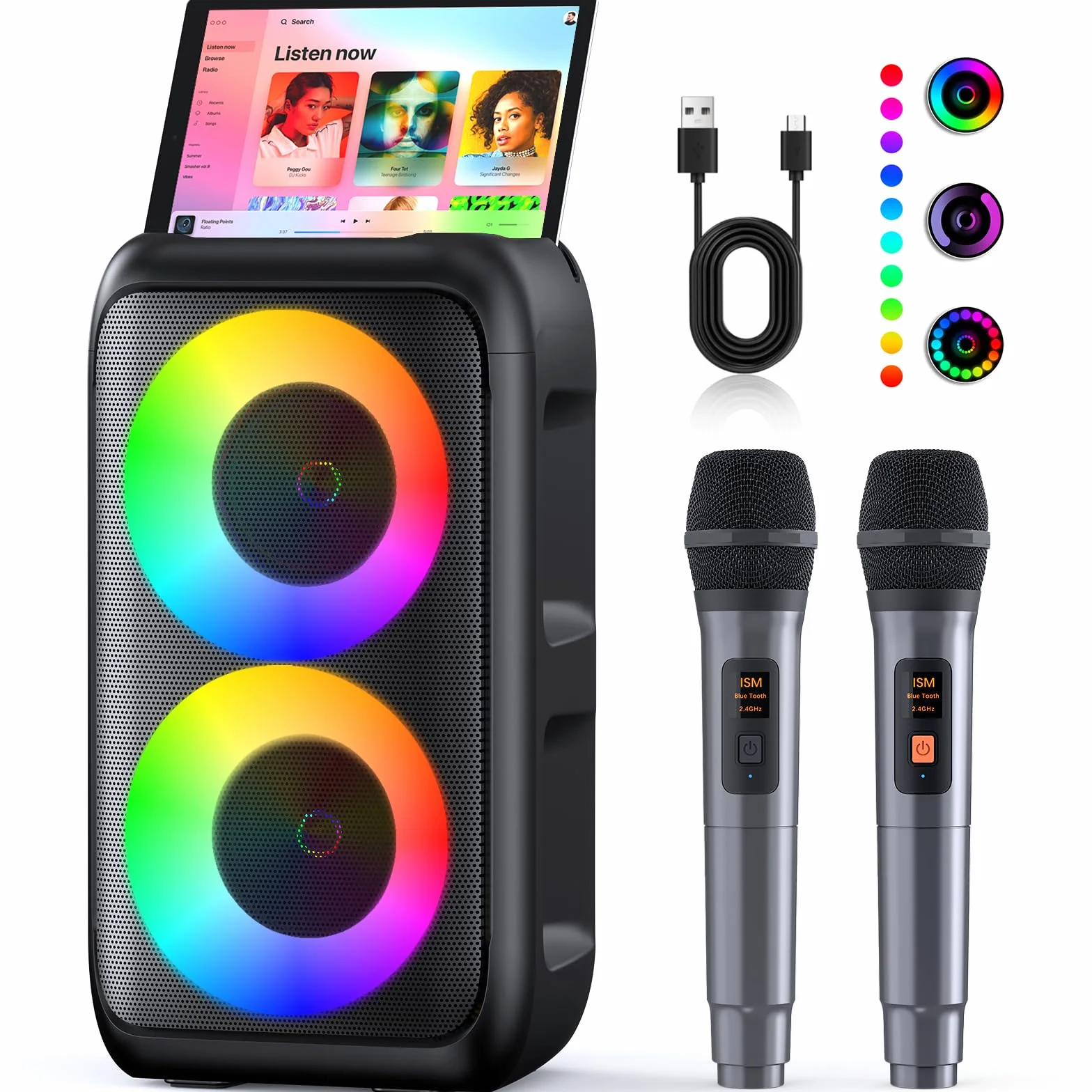 Karaoke Maschine (2026 Neu) | Karaoke Anlage mit 2 Mikrofonen Wiederaufladbaren | 2x15W Karaoke Box für Kinder | Bis zu 10 Stunden Spielzeit | Unterstützt TV/Phone/TWS/AUX | Ideal für Partys/Outdoor