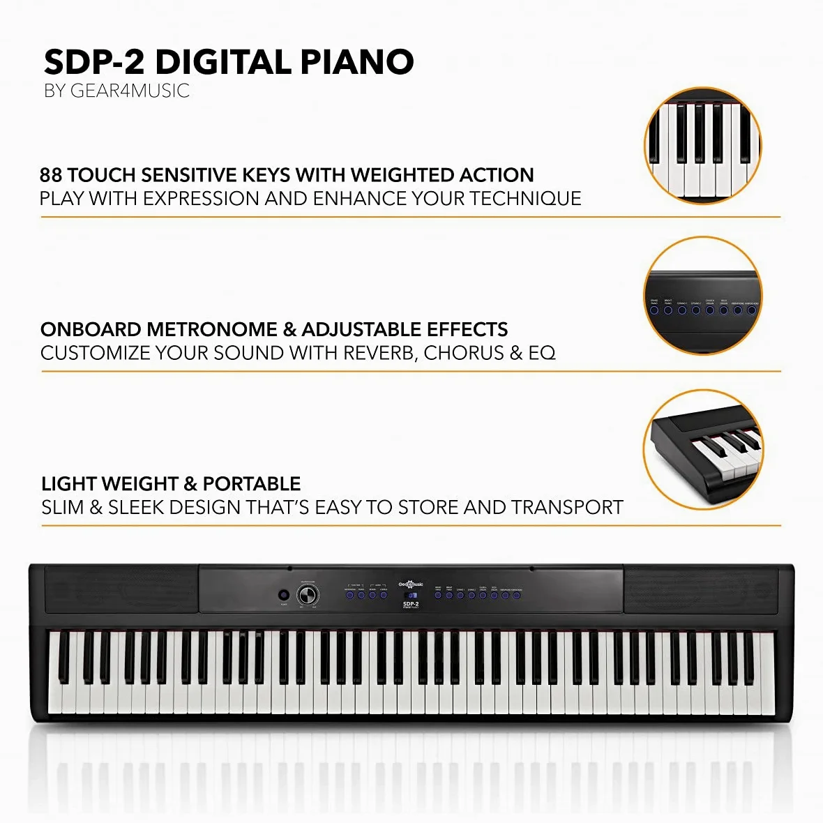 SDP-2 Digital Stage Piano mit Gig Bag von Gear4music - 88 Tasten