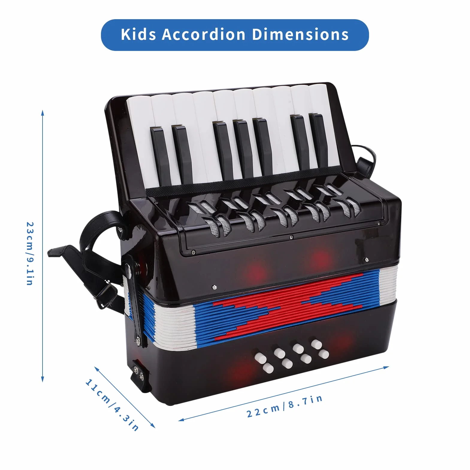 Akkordeon, 17 Tasten, 8 Basskn?pfe, Mini-Akkordeon-Instrument, Spielzeug-Akkordeon-Musikinstrument mit Einziehbarem Lederriemen f¨¹r, Anf?nger, Sch¨¹ler, P?dagogisch