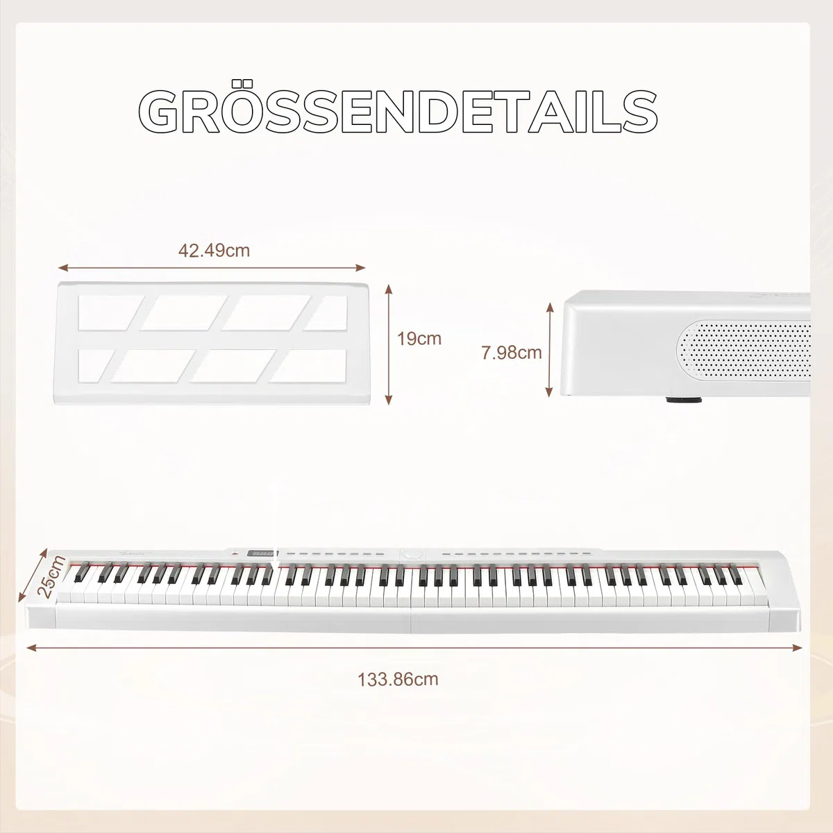 Bonnlo GPP-105 E Piano 88 Tasten, Digitalpiano Semi-Gewichtete Tastatur mit Dual-Bluetooth, Kopfhörer, Sustain-Pedal-System, Ständer, für Musikliebhaber und Anfänger, Weiß