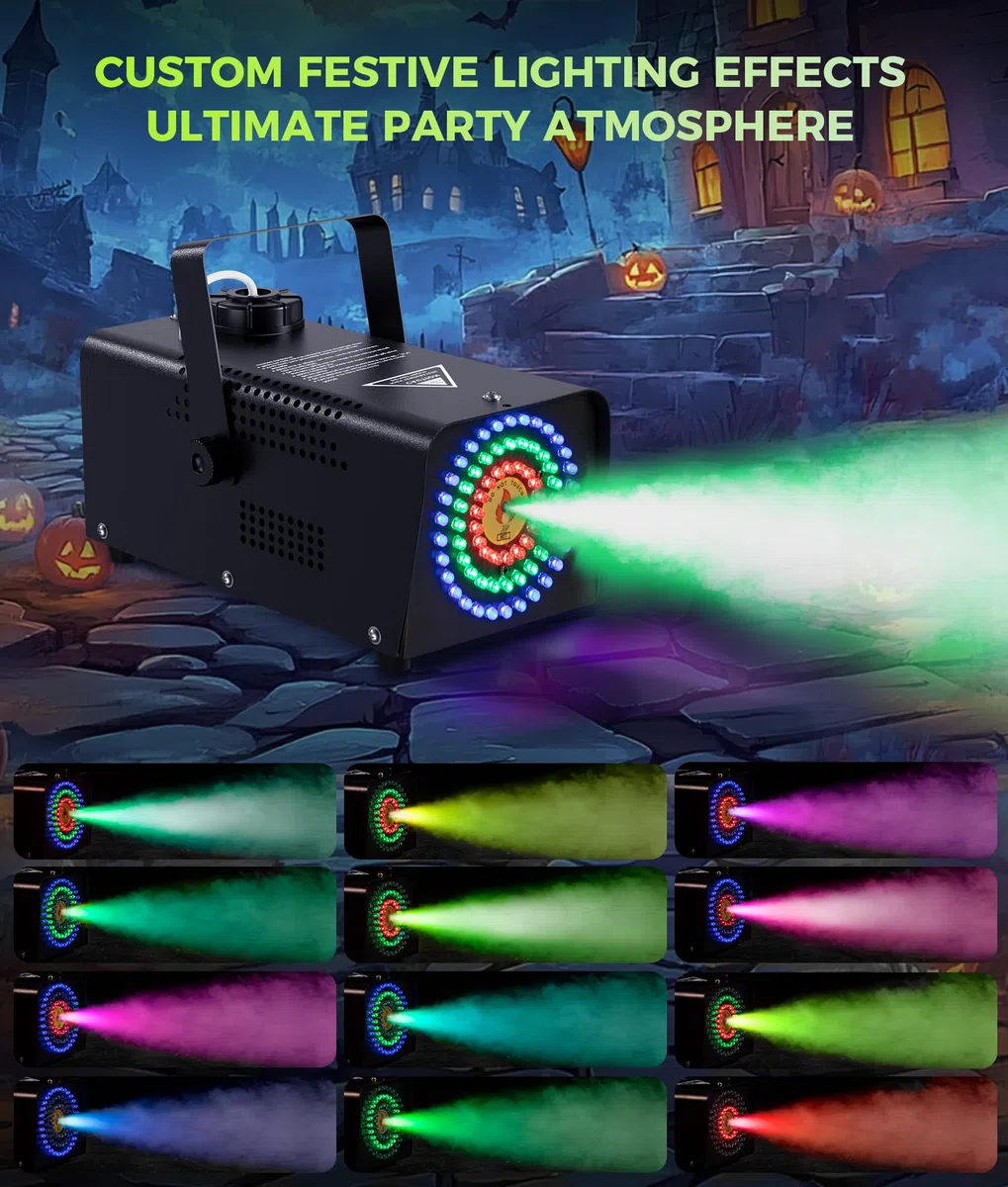 Professionelle Nebelmaschine mit sechseckigem LED-Design & 72 RGB-LEDs & Fernbedienung – 500W Leistung mit starker Sprühkraft – Ideal für Bühne, Disco, Halloween-Partys und Events (Round) | Farbenfroher Nebeleffekt,Funkfernbedienung,Rauch und Licht in ein