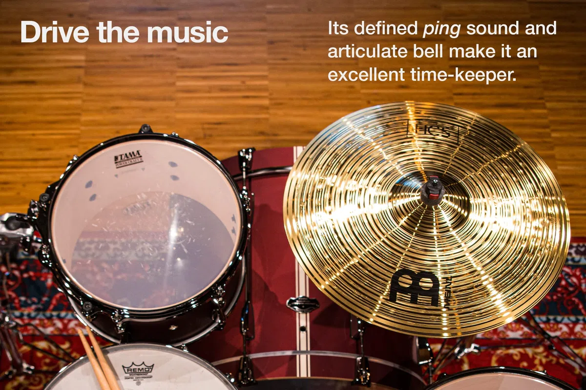 Meinl Cymbals HCS Ride 20 Zoll (Video) Schlagzeug Becken (50,80cm) Messing, Traditionelles Finish (HCS20R) & XDrum Galgenbeckenständer Semi (Höhe 84 bis 157 cm, versenkbarer Galgen, doppelstrebig)