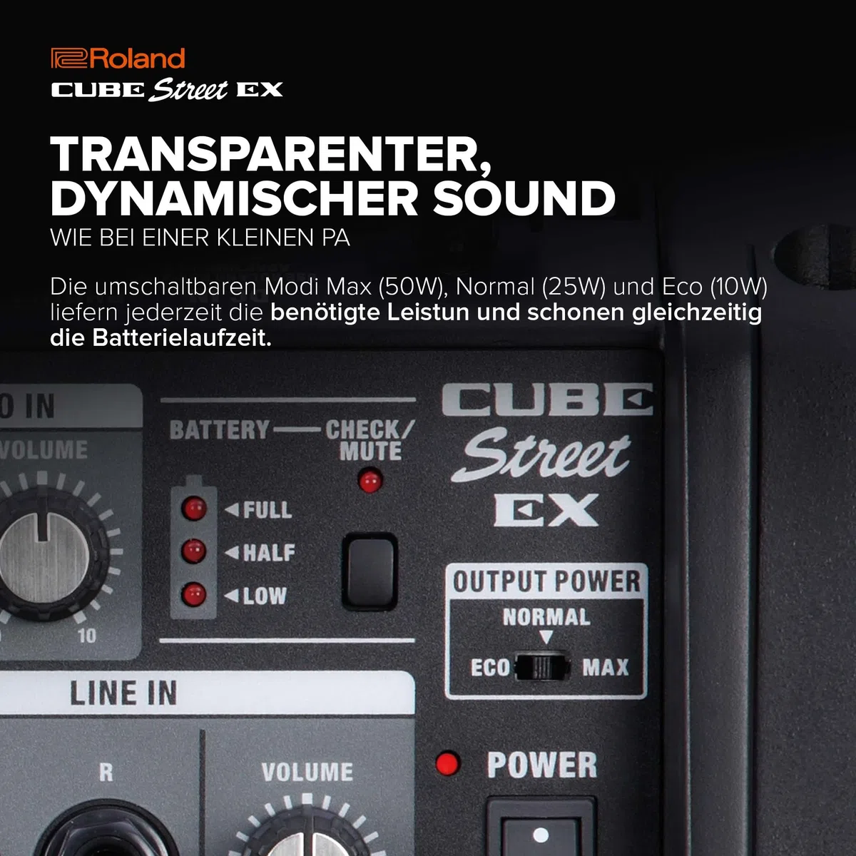 Roland Cube Street EX | Batteriebetriebener 50W Stereoverstärker | Transparenter, dynamischer Sound | Ideal für Outdoor-Performances | Anschluss von Mikrofonen, Instrumenten & Audiogeräten