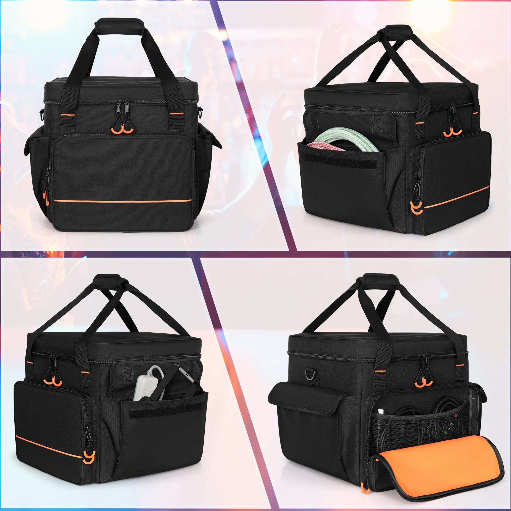 Luxja Discolicht Aufbewahrung Tasche, Tragetache für Partylicht, LED DJ Licht Organizer Tasche, Aufbewahrungstasche für Moving Head Bühnenlicht, LED Lichteffekte, (OHNE ZUBEHÖR), Schwarz