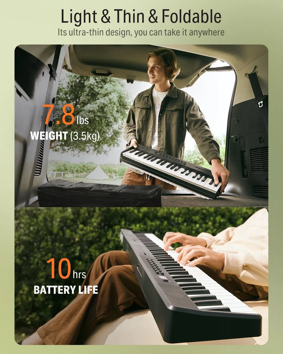Donner DP-10 Tragbare Klaviertastatur 88 Tasten für Anfänger, Bluetooth faltbare Piano mit 128 Rhythmen, Akkord, Schallplatte, faltbares Digital Piano Bundle mit Pedal, Klaviertasche, Schwarz