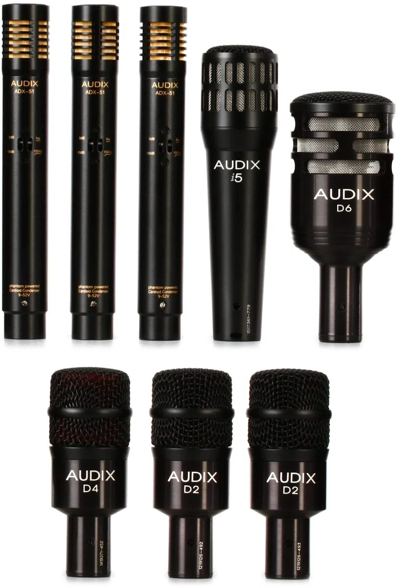 AUDIX DP7 Plus 8-teiliges Drum-Mikrofon-Set für Kick, Snare, Toms, Overheads und Hi-Hat mit Tasche, Schwarz