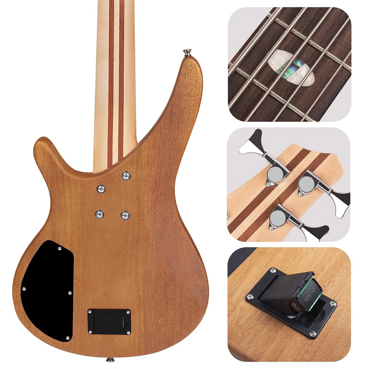 Bullfighter E-Bass 5 Saiten in voller Größe P Bass Set für Anfänger schwarz mit Konzerttasche, Gitarrengurt und Gitarrenkabel