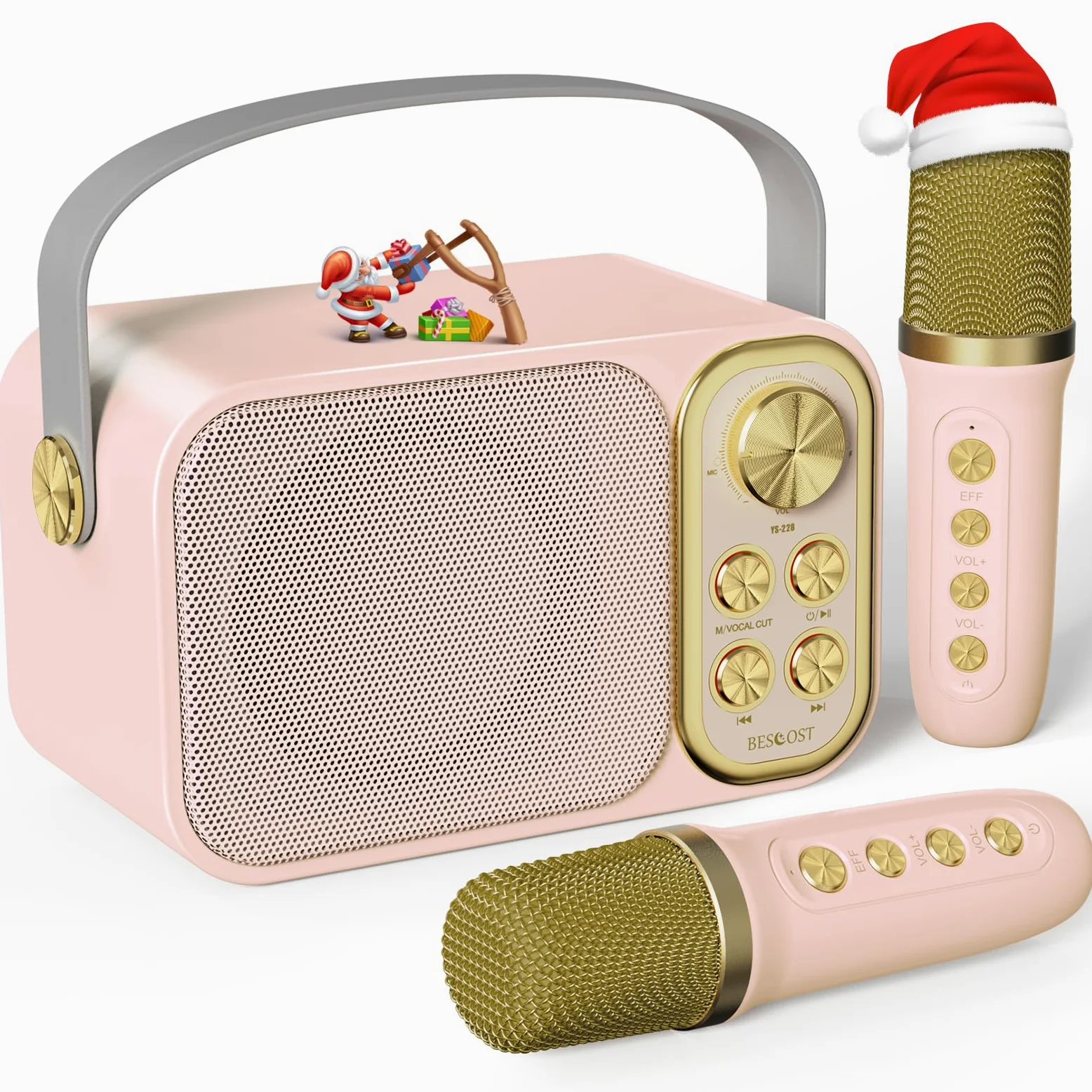 Karaoke Maschine mit 2 Mikrofonen, Mini Karaoke Anlage mit 7 Stimmeffekten, tragbare Bluetooth Karaoke Lautsprecher für Kinder & Erwachsene, Perfekt für Partys, Geburtstage