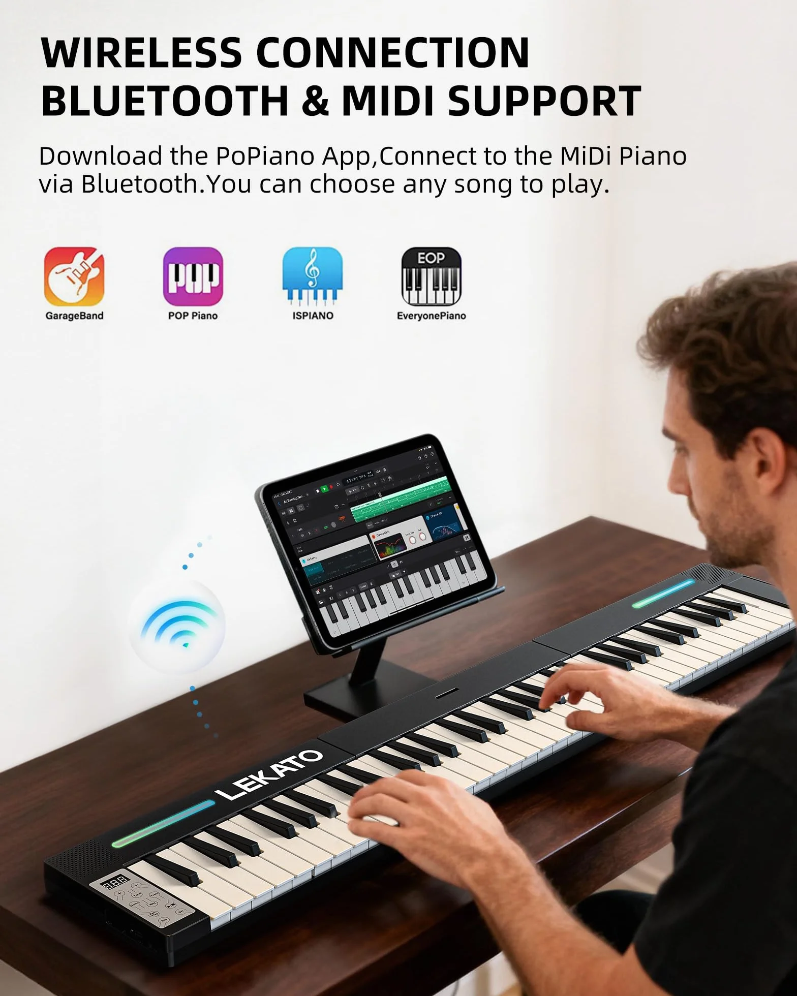 LEKATO Tragbares Piano Keyboard 88 Tasten, Magnetisch Faltbar E-Piano, 128 Sounds 128 Rhythmen Bluetooth MIDI Split Aufnahme, für Anfänger Reise Home