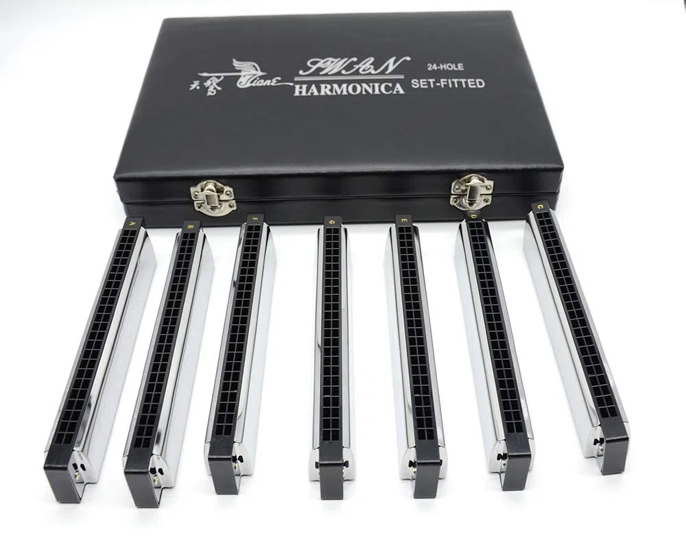 swan 24-hole polyphonic harmonica 7 sets silver C D E F G A B professional performance set for Adults Beginners Students Kids, Perfect Interest Gift