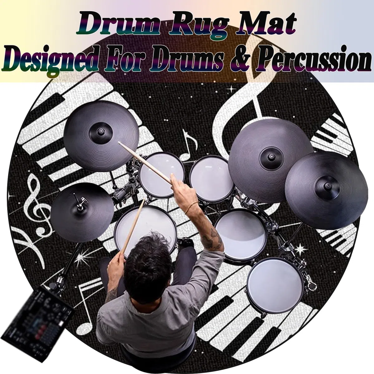 Schlagzeugteppich Schalldicht Drum Teppich rutschfest Trommelteppich Musikinstrumente Bodenmatte Rund Schlagzeug Teppich Elektronisches Jazz Schlagzeug Kit für Bass Snare Drum 150 cm