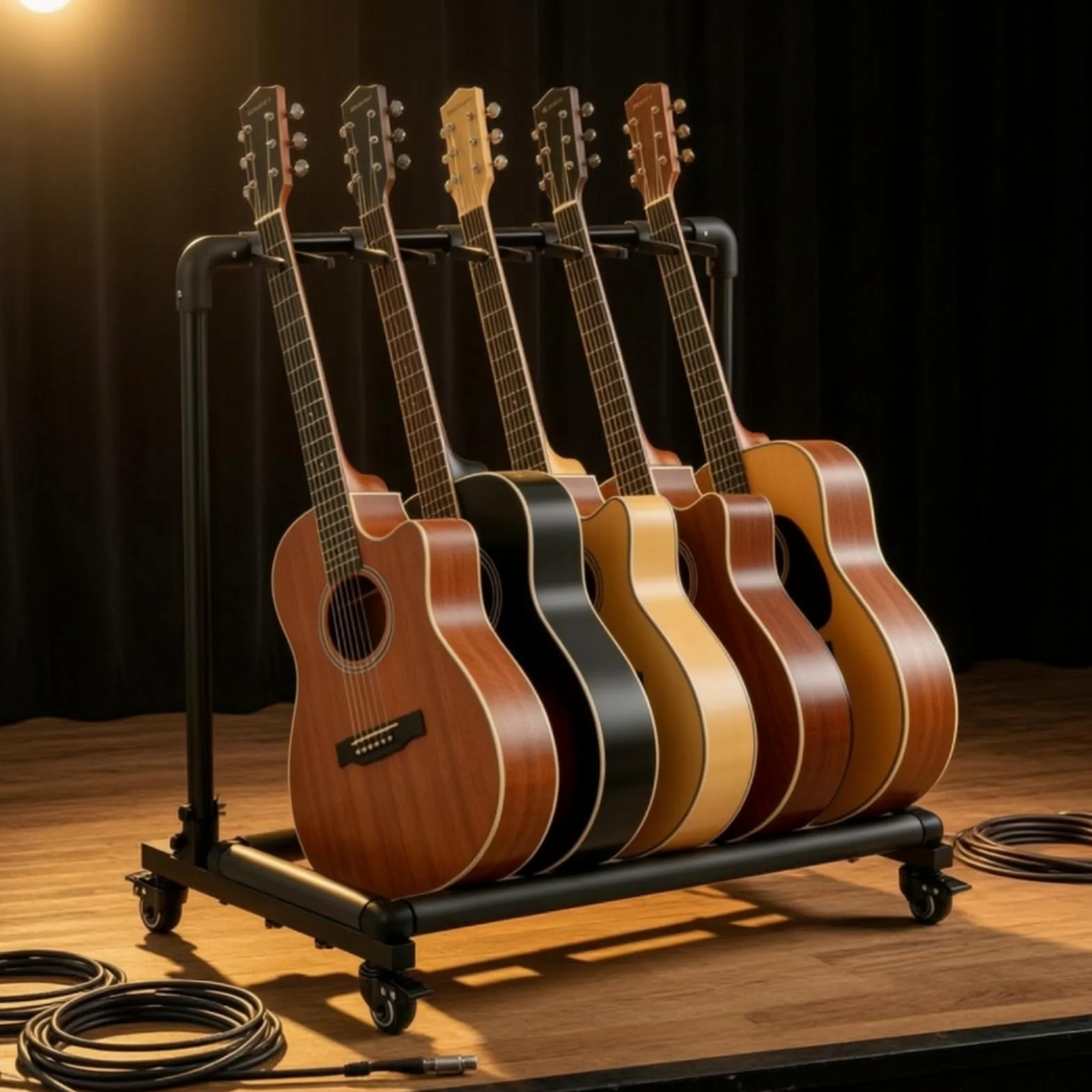 Gitarrenständer mit Rollen fahrbar Gitarrenständer mit Haken mehrfach mehrfachständer für Musiker, Bühne