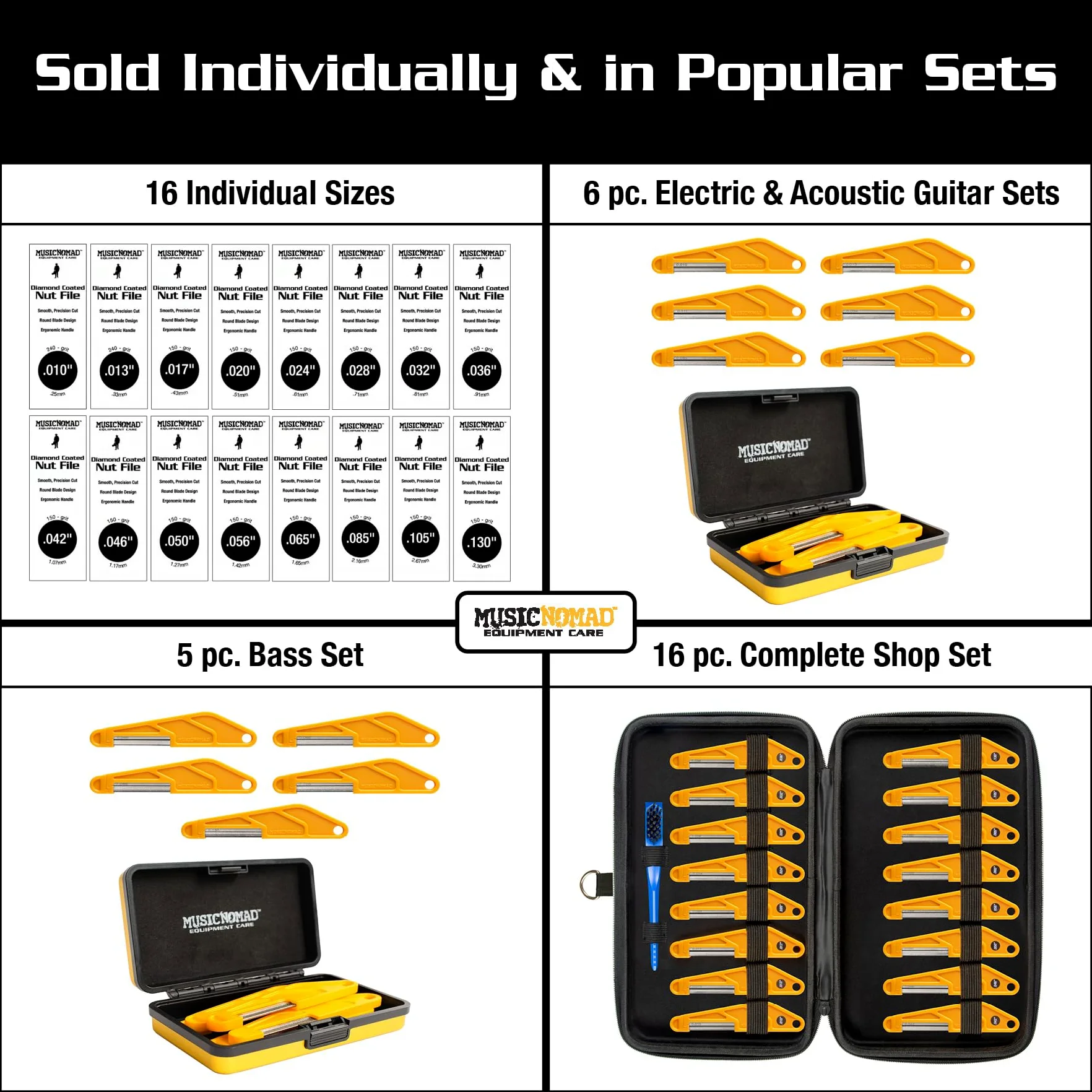 Music Nomad 6-teiliges Set für E-Gitarre mit Diamantbeschichtung, superleichte Saiten (MN667)