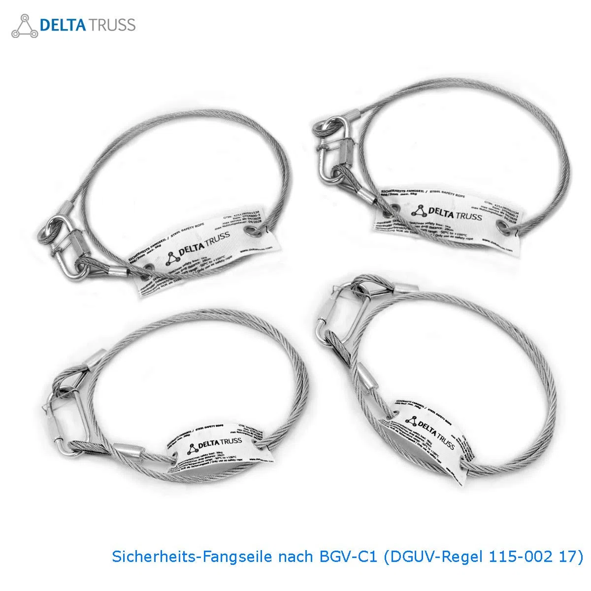 10x Sicherheitsfangseil 600x4mm 10er Set Safety nach DGUV 115-002 17 (ehemals BGV-C1) bis 10kg Sicherungsseil Fangseil