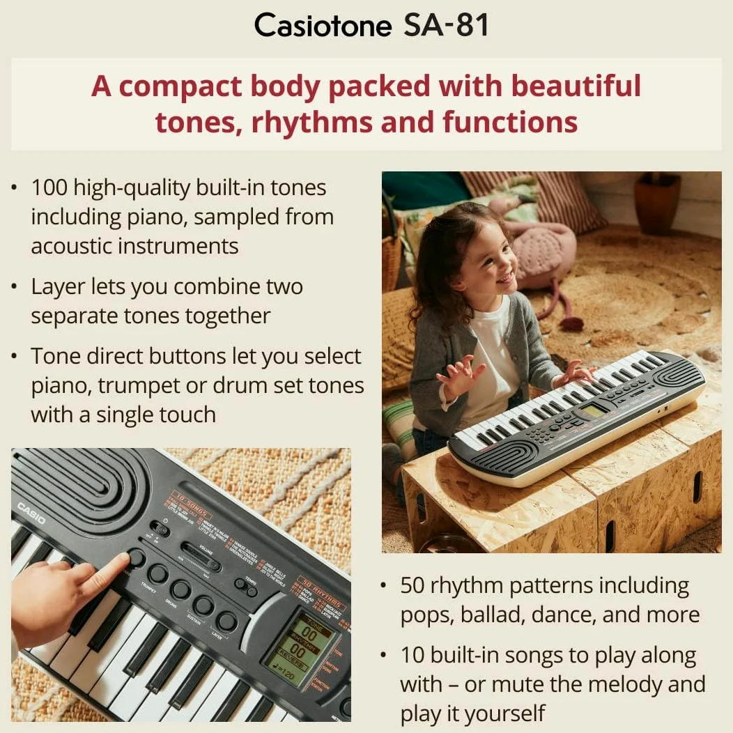 Casio SA-81 Mini-Keyboard mit 44 Mini-Tasten, schwarz
