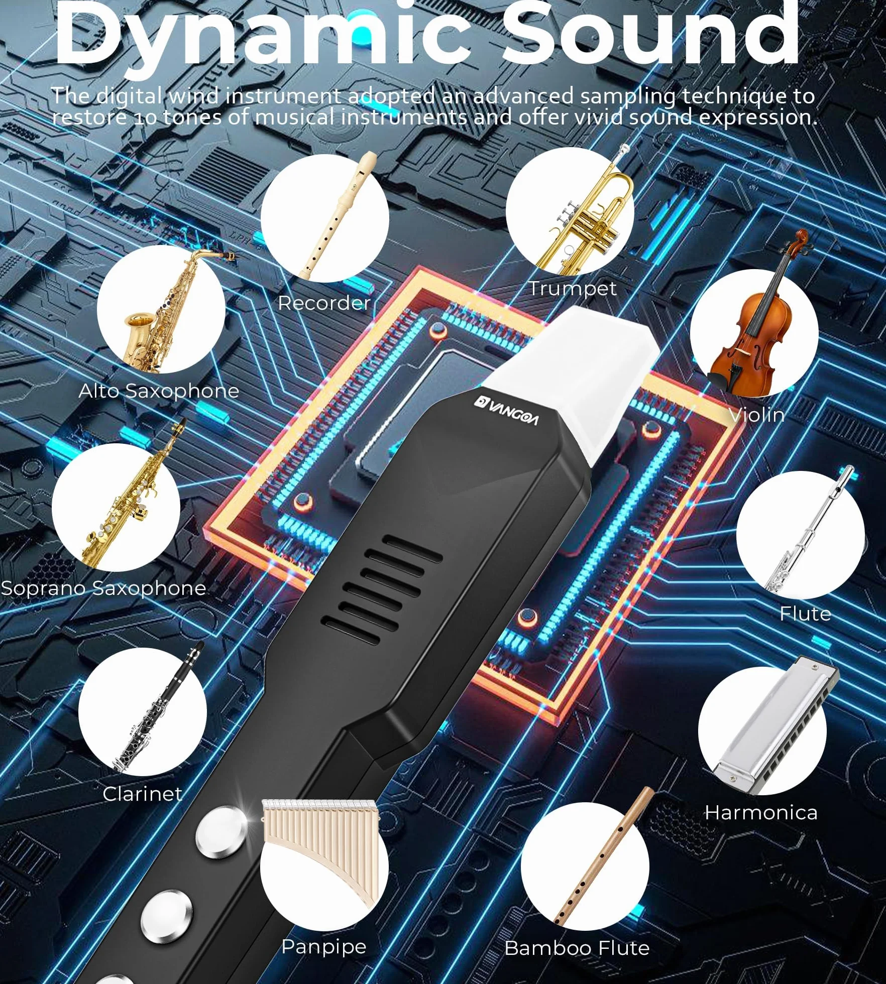 Vangoa EWI-100 Tragbares Mini-Digital-Elektronisches Blasinstrument, Synthesizer, wiederaufladbar mit abnehmbarem Mundstück, für Kinder, Erwachsene, Anfänger