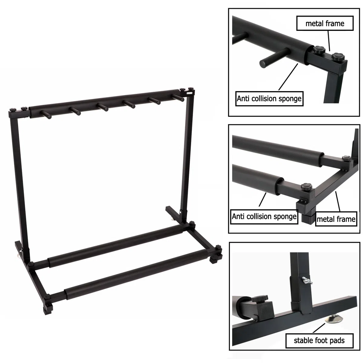 Gitarrenständer Rack, Tragbare Metallhalterung für 5 Gitarren, Faltbares und stabiles Design für Lagerung und Leistung, einfach zu installieren, platzsparende Lösung
