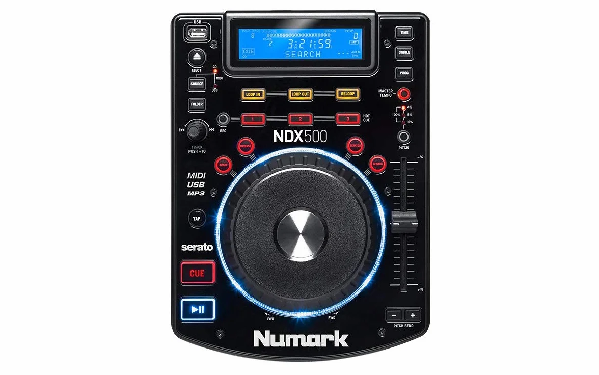 Numark NDX500 - eigenständiger USB-/CD-Player und Software-Controller mit berührungsempfindlichem Jogwheel, Audio-Interface, langem Pitch-Fader, vorgemappt für Serato DJ