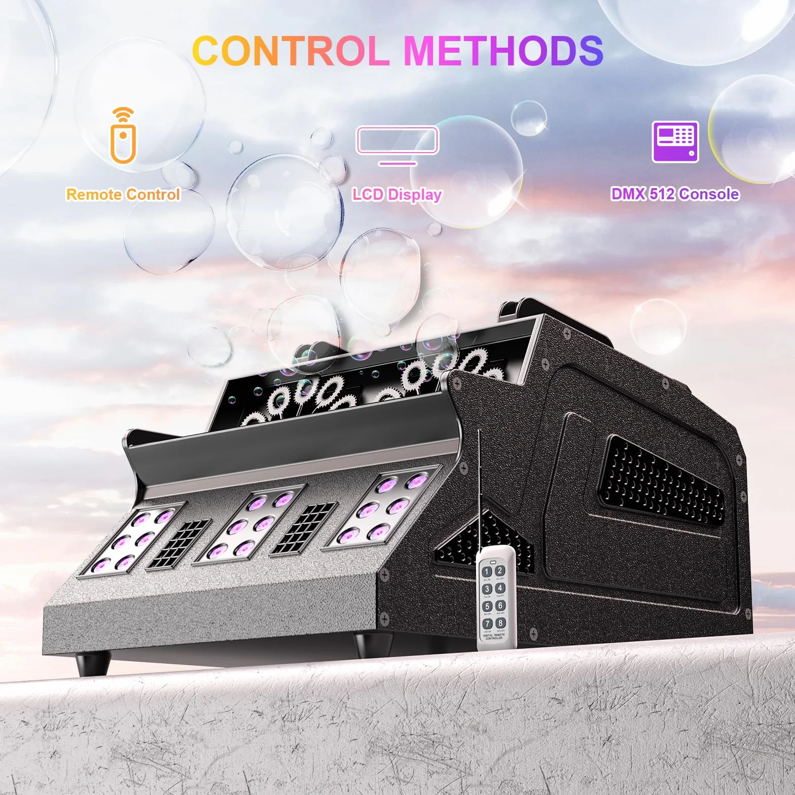 1500W Nebelmaschine mit Blasen & Fernbedienung, Seifenblasenmaschine RGB 18 LED Effekten Seifenblasen Maschine für Party, DJ, Halloween, Weihnachten, Hochzeit