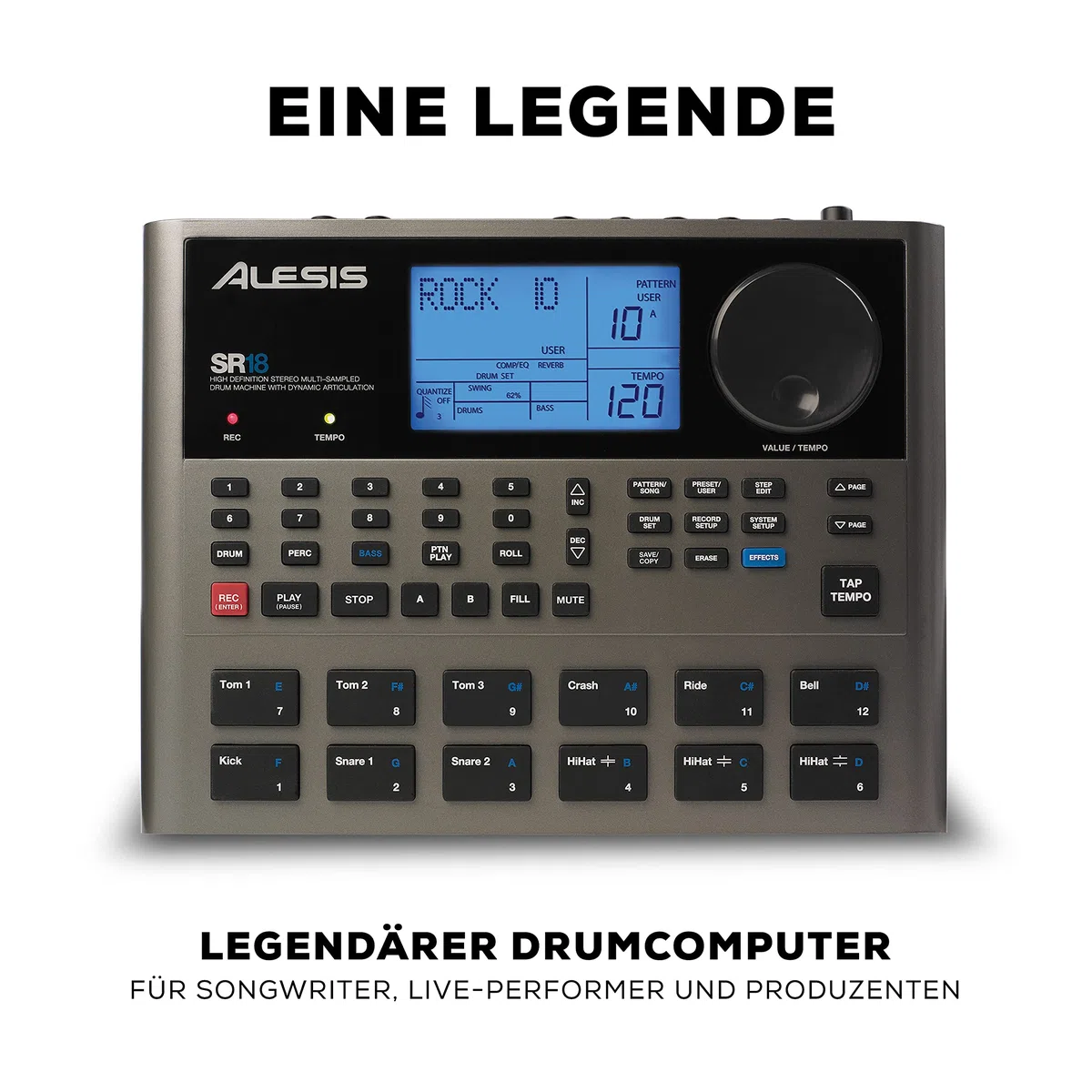 Alesis SR18 - Portables Drum Machine mit Effekten, 175 Preset Patterns und 32MB Samplespeicher mit Percussion Bank und Bass Synth