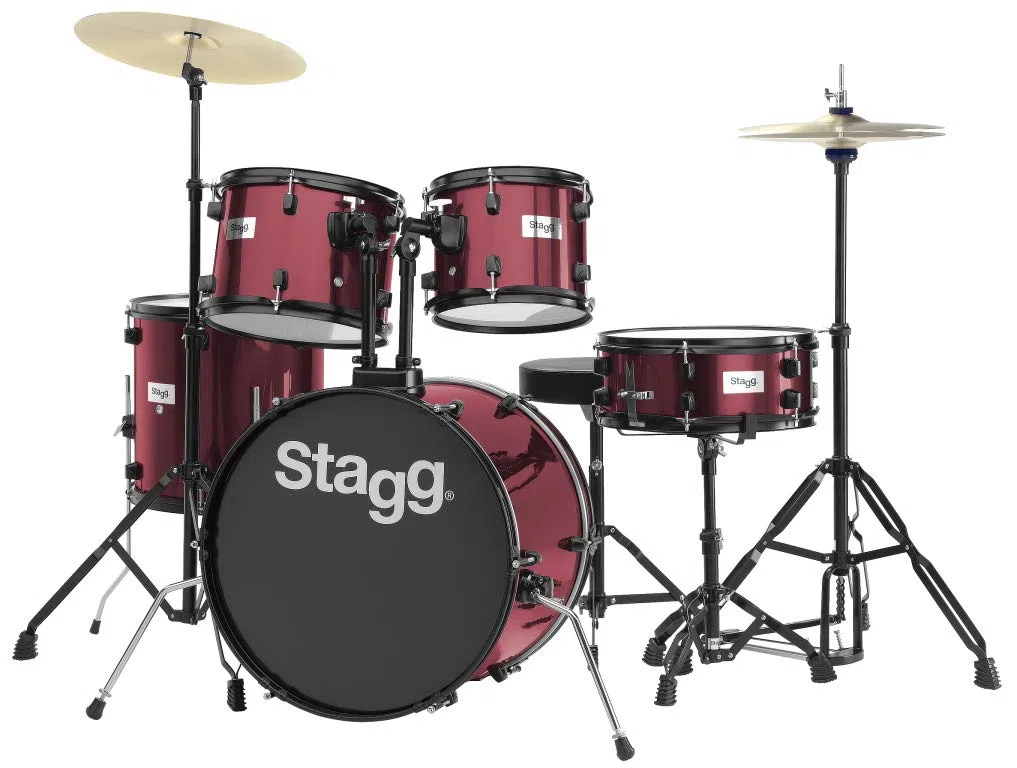 Stagg 25020592 TIM120B Drum Set (50,8 cm (20 Zoll), 5 Stück) inkl. Hardware mit Cymbal Throne weinrot