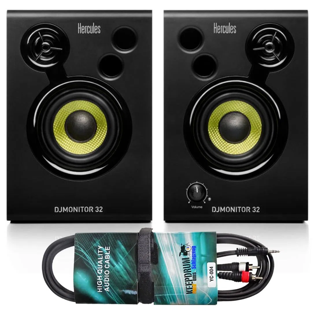 Generisch Hercules DJ Monitor32 Monitor-Boxen + keepdrum Audiokabel Cinch-Klinke