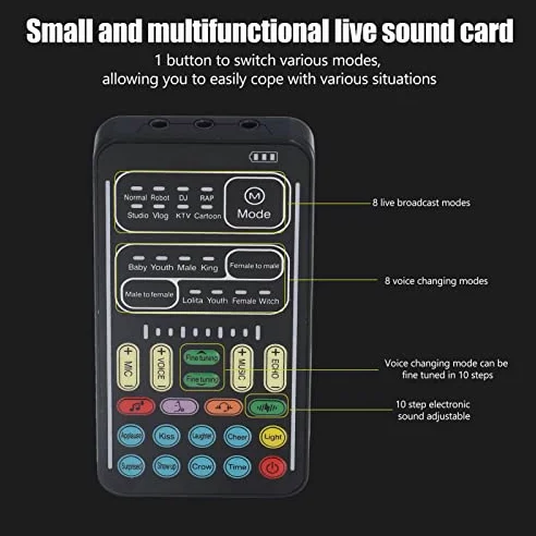 Multifunktions Sprachwechsler, Tragbares Soundauto, Live Soundkarte für Game Anchor Aufnahmecomputer für für für Switch (englische Version)