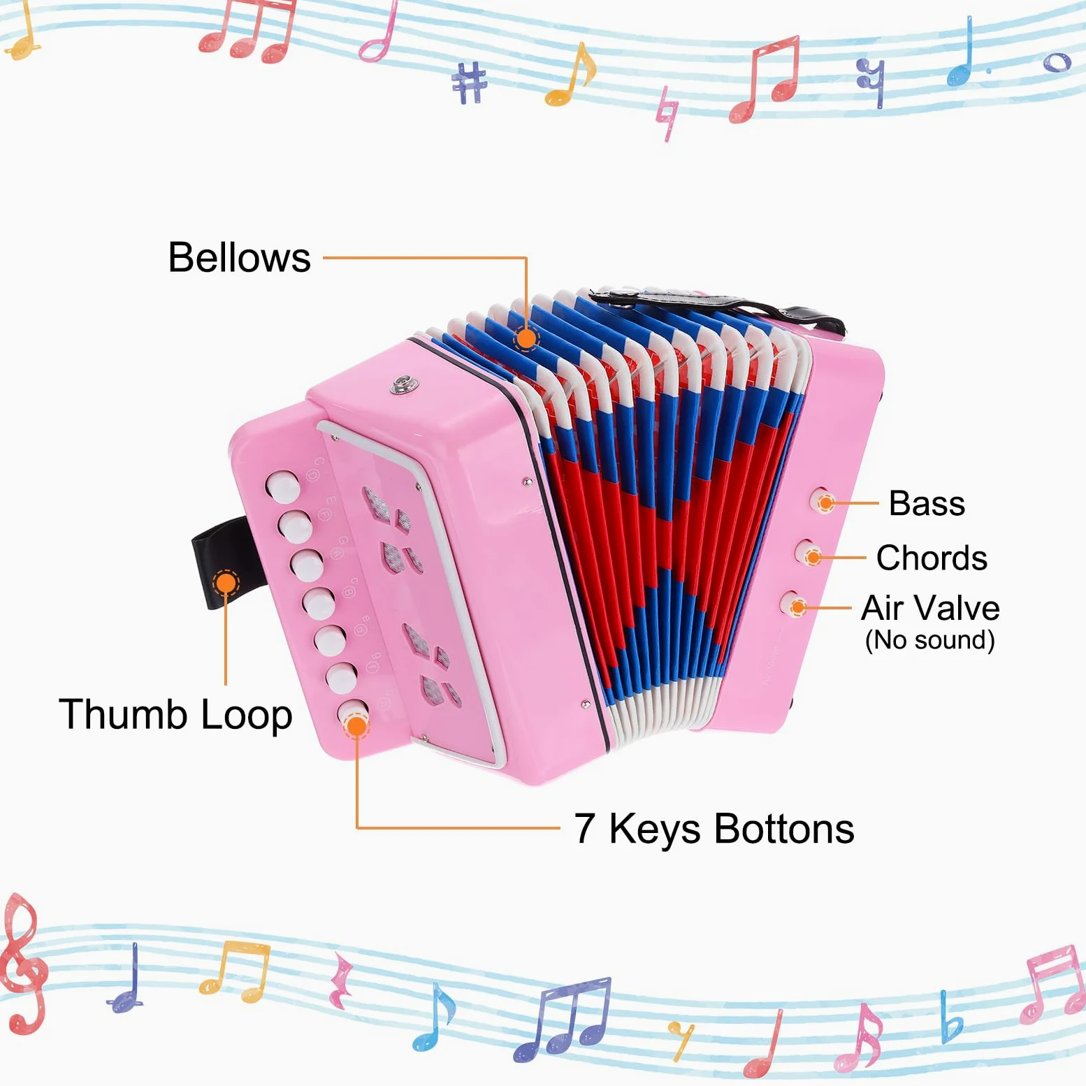 QUARKZMAN Knopfakkordeon 10 Tasten Ziehharmonika Mini Musikinstrument Geschenke für Erwachsene Anfänger Bildung, Hellrosa