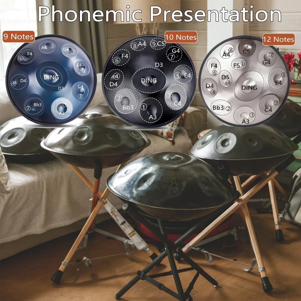 Stahl-Handpan-Schlaginstrumente, 22-Zoll-D-Kurd-Handtrommel, 9/10/12-Noten-Handpan-Trommel-Sets, 432 Hz/440 Hz-Handtrommelinstrument, Für Erwachsene, Kinder(Blue,10 notes(440Hz))