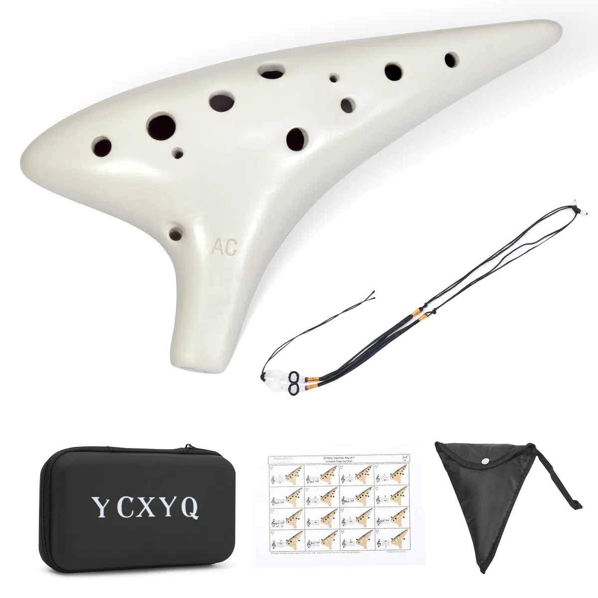 Alt-C-Schlüssel Weiß – Ocarina Professional Master Tuning 12-Loch Keramik Piccolo weißes Aussehen ist schöner, kommt mit Grifftabelle, Umhängeband und Aufbewahrungsbox