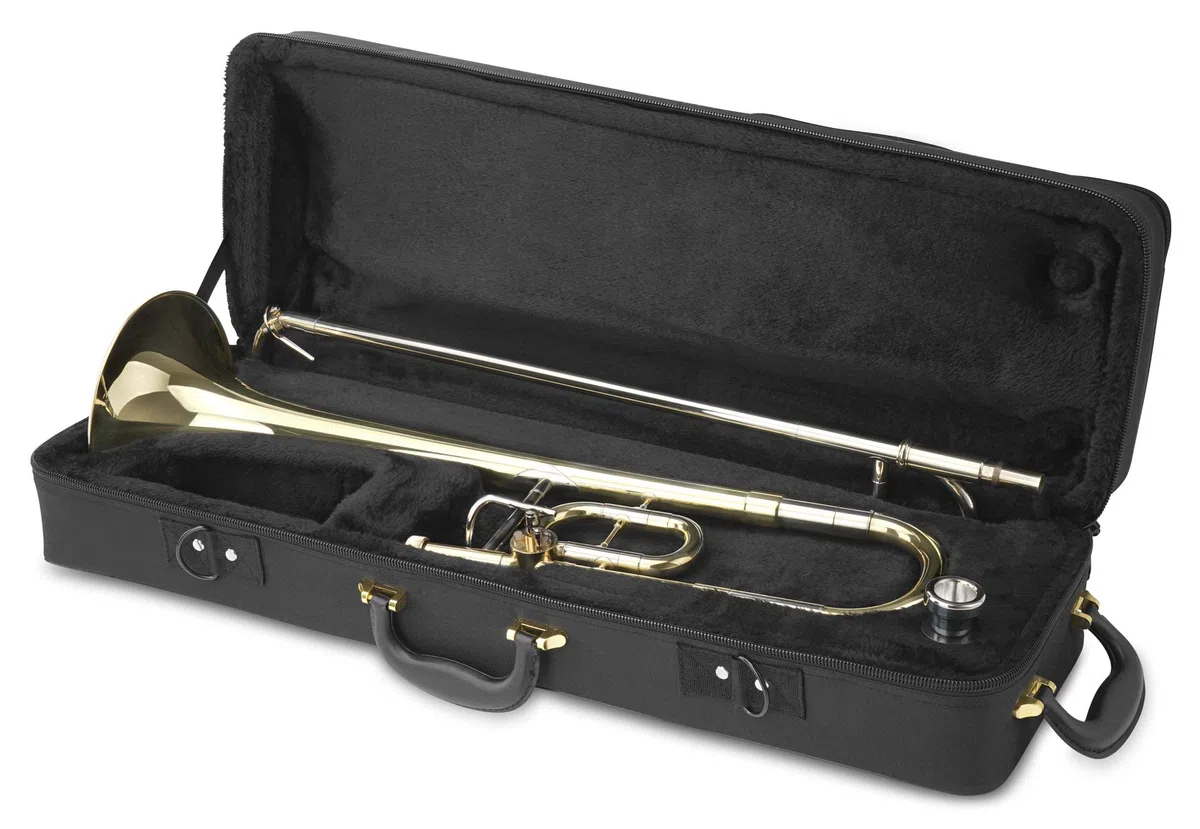 Classic Cantabile KP-35C Bb Kinderposaune (Schüler Posaune, Stimmung: Bb/C, Sekundventil mit Schnurmechanik, Messing-Schallbecher 200 mm, Bohrung 12,20 mm, inkl. Mundstück und Koffer)