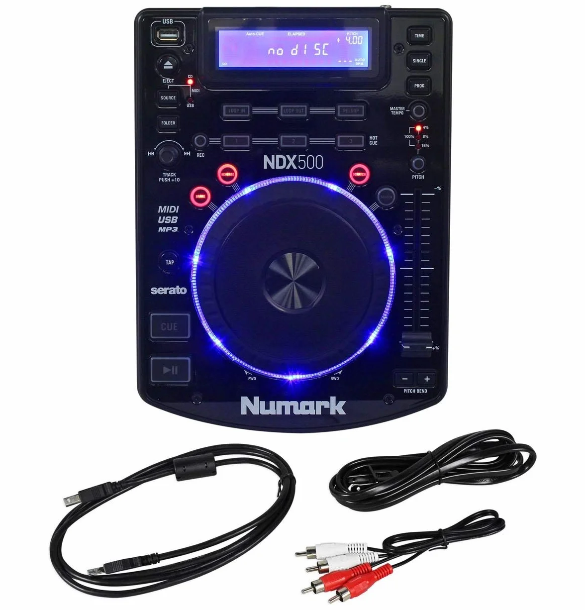 Numark NDX500 - eigenständiger USB-/CD-Player und Software-Controller mit berührungsempfindlichem Jogwheel, Audio-Interface, langem Pitch-Fader, vorgemappt für Serato DJ
