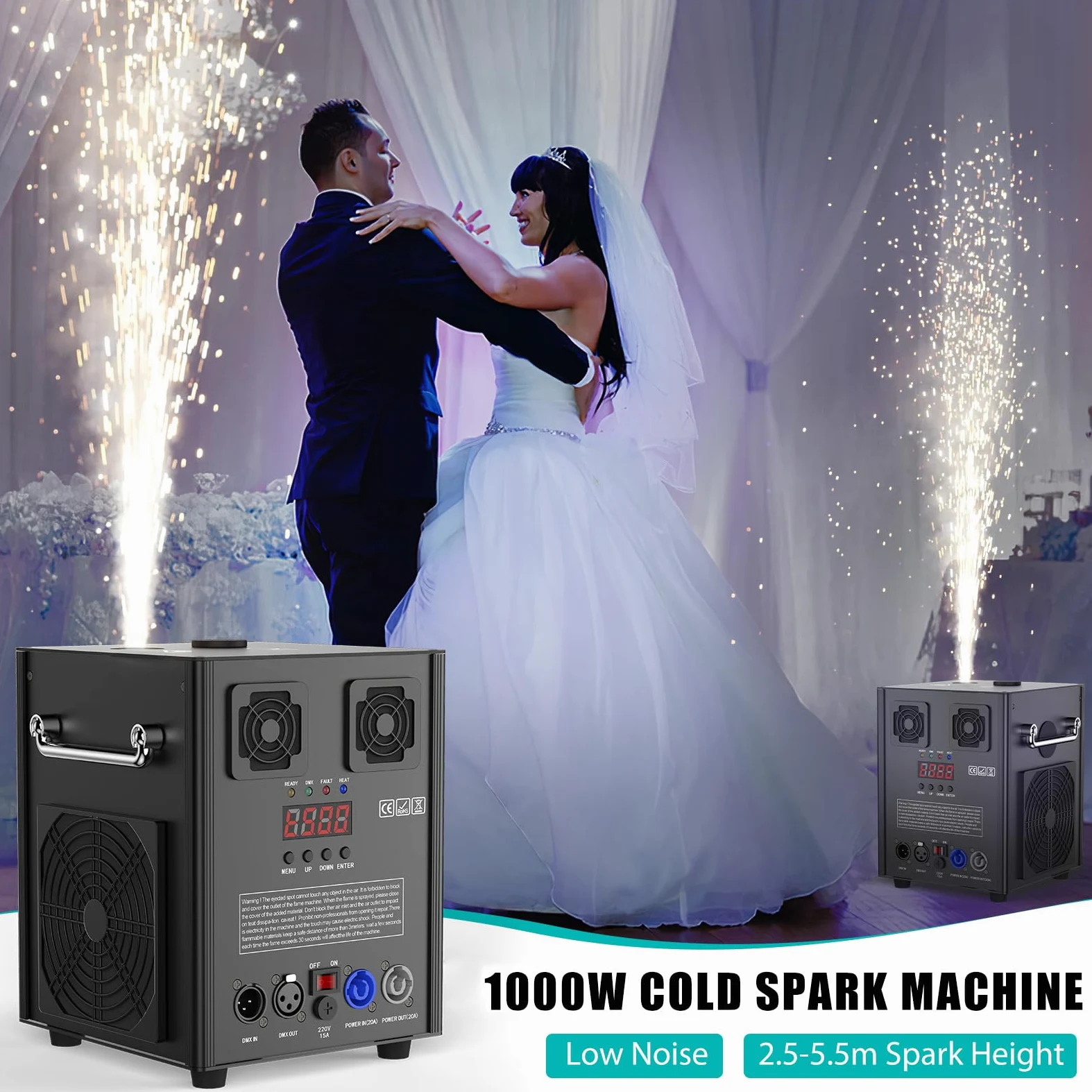 Neue Version 1000W Pyrotechnikmaschinen Cold Spark Feuerwerksmaschine Spark Machine mit Fernbedienung für Party Halloween Hochzeit Konzert 2PCS