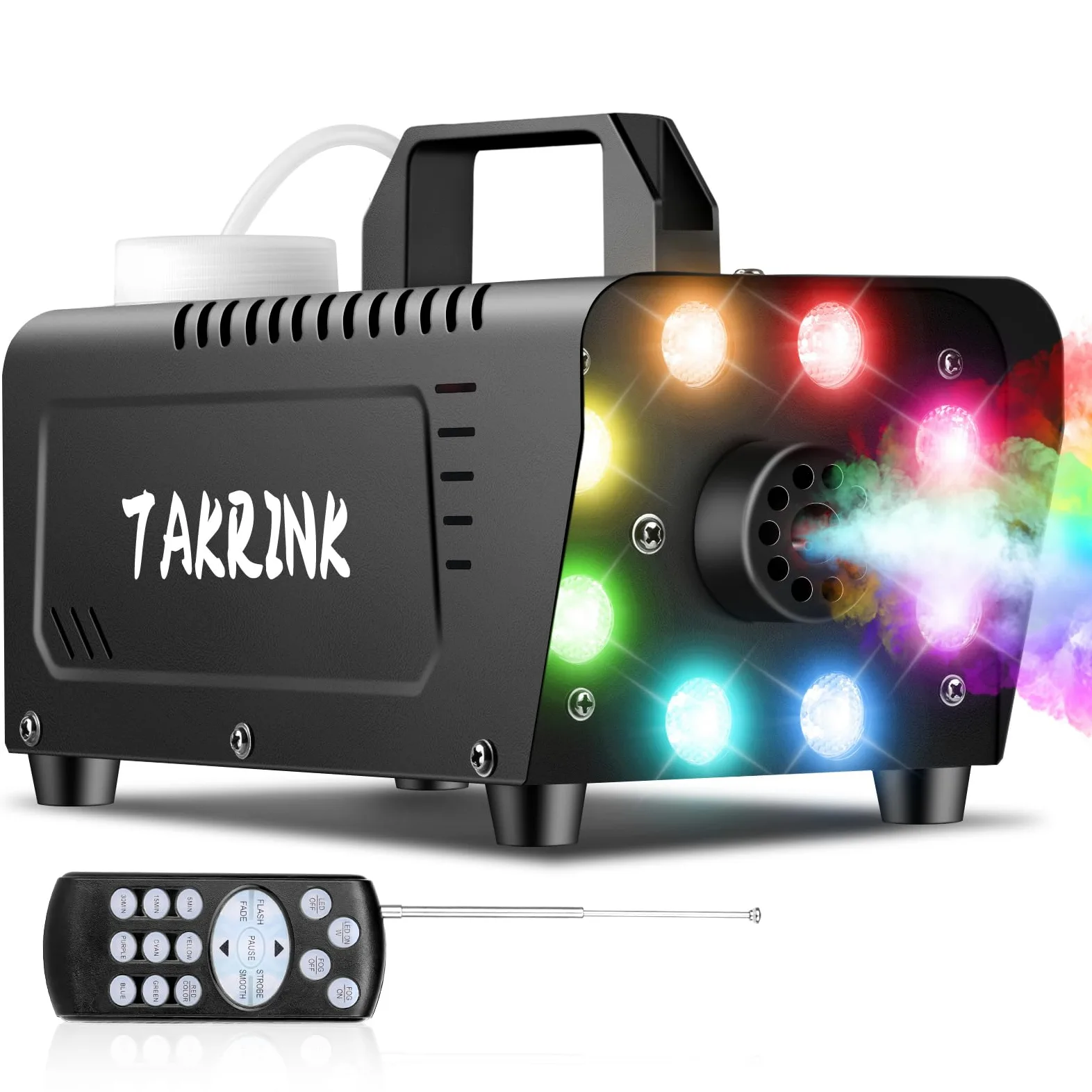 TAKRINK Nebelmaschine Rauchmaschine 900W Nebelmaschine 16 Farben RGB Lichteffekt Mini Nebelmaschine mit Fernbedienung für DJ Disco Party, Hochzeit, Halloween, Weihnachten
