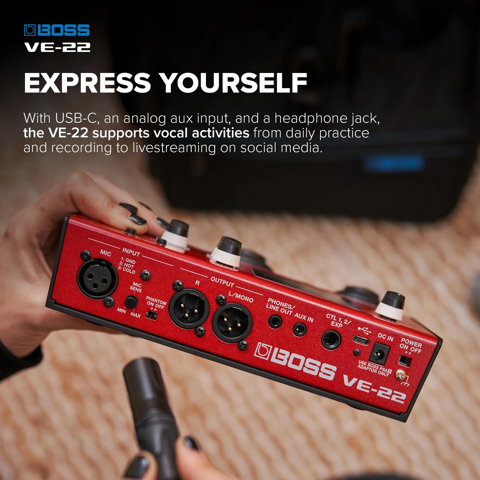 BOSS VE-22 Vocal Performer | Moderner Multieffekt-Prozessor für Sänger | Leistungsfähige Harmonie- & Doubler-Funktionen | Automatische Tonhöhenanpassung | Perfekt für Live-Performances