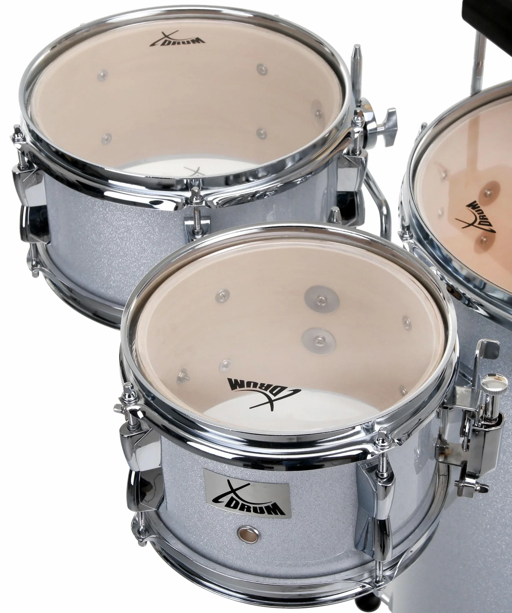 XDrum Club Drumset Cocktail Schlagzeug (inkl. Becken, Cowbell, Drumsticks und Stimmschlüssel) Silver Sparkle