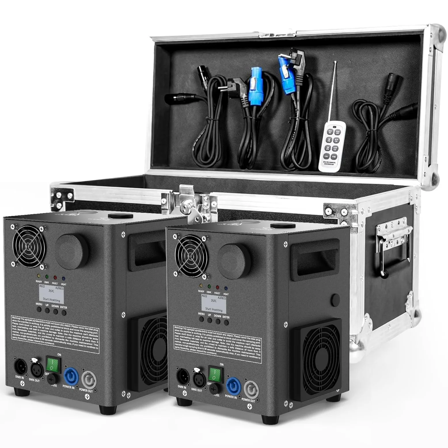 1000W Pyrotechnikmaschinen, 2 DMX Cold Spark Maschine mit Flightcase Widerstandsheizung für Partys, Weihnachten, DJ, Hochzeiten, Sportveranstaltungen