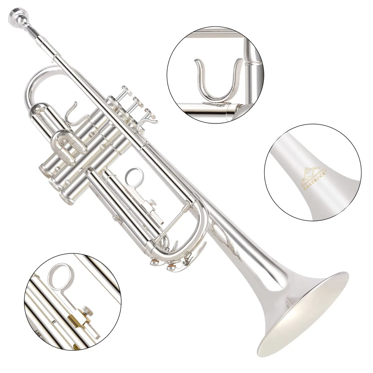 EASTROCK Trompete Bb Messing Standard Trompete mit Hartschale, Handschuhen, Stoff,7C Mundstück, Musikinstrumenten für Anfänger oder erfahrene, Erwachsene